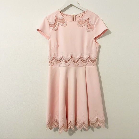 Ted Baker Rehanna Embroidered Cap Sleeve Skater Dress Pink Ted's Size 4 US 10 - Picture 2 of 8